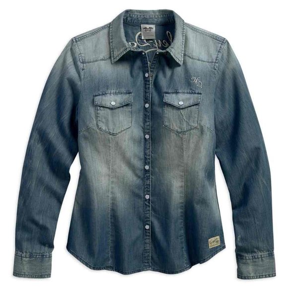 Harley-Davidson Faded Denim Button Down Shirt - Picture 12 of 13
